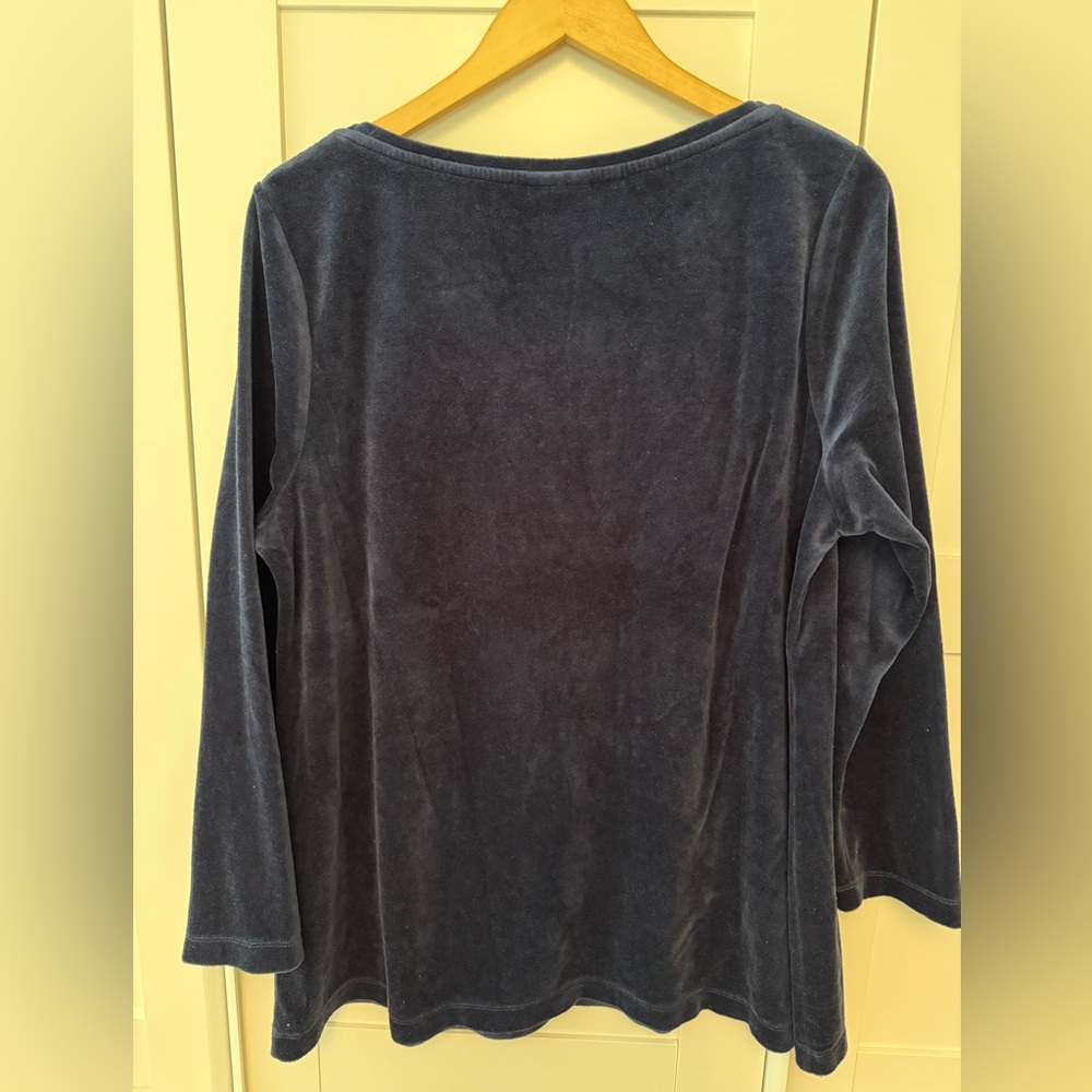 J Jill Navy Blue Velour Long Sleeve Ballet Neck Tunic Top, XL - Picture 2 of 8